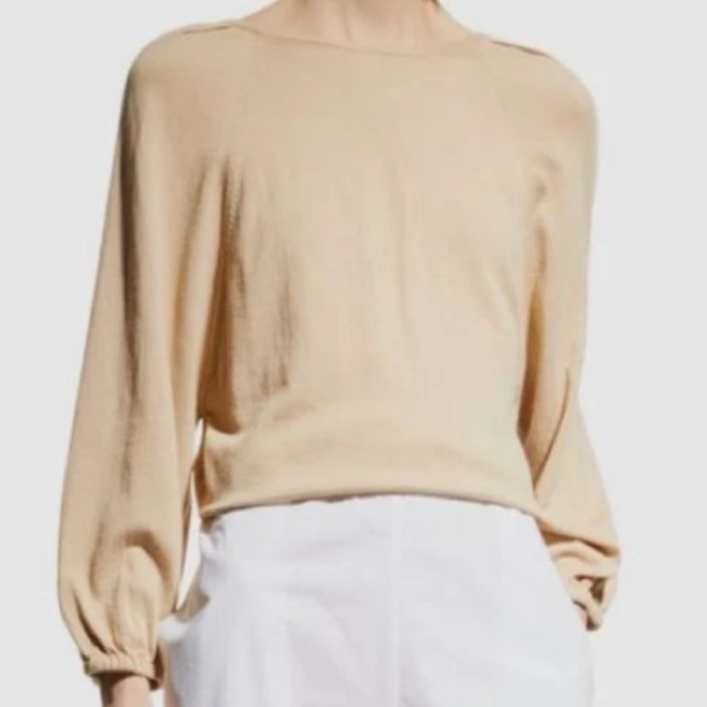 MeimeiJ Women Beige Cotton Tie-Back Cutout Long-Sleeve Knit Top Size 46